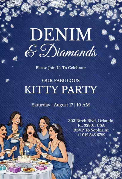 Denim Diamonds Glamorous Kitty Party Invitation Template