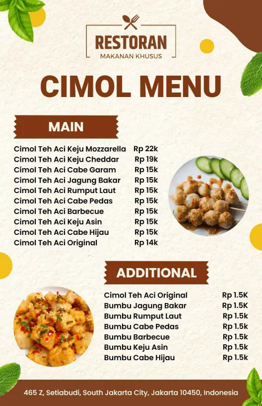 Desain Estetik Herbal Sederhana Untuk Templat Menu Cimol Spesial