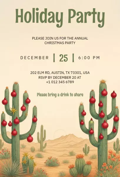 Desert Cactus Festive Christmas Party Invitation Template