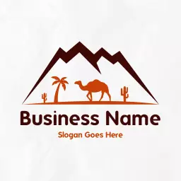 Desert Landscape with Cactus and Camel Adventure Logo Template