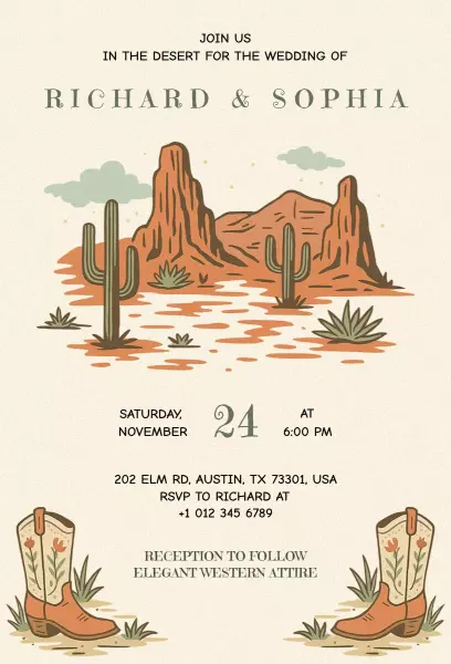 Desert Sunset Rustic Western Wedding Invitation Template