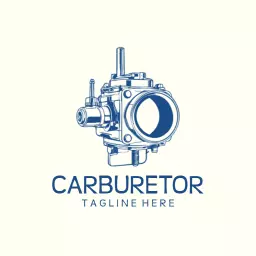 Detailed Blue Carburetor Design Representing Engine Efficiency Logo Template