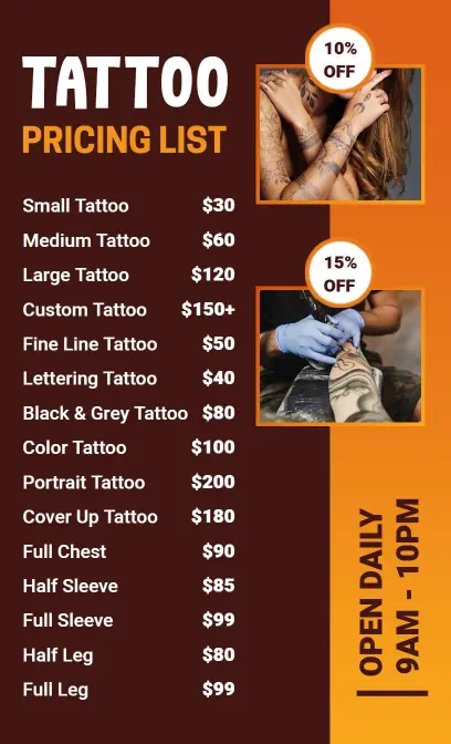 Detailed Tattoo Pricing List Template