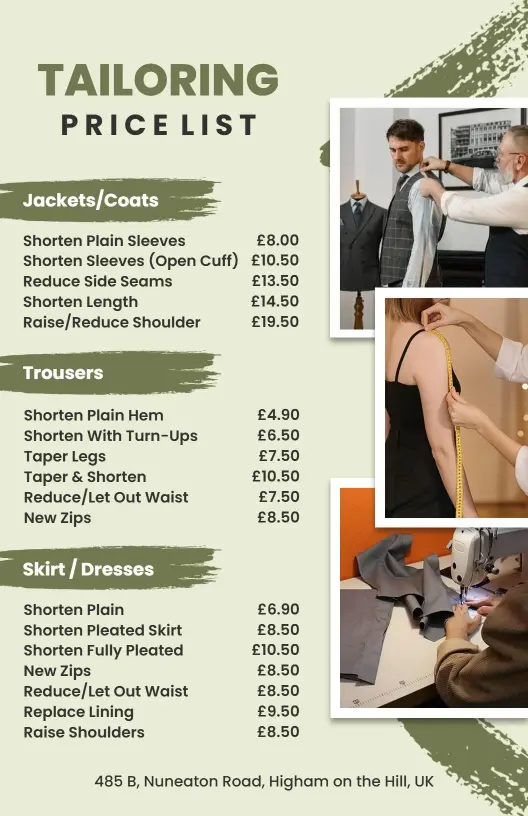 Detailed Trousers and Skirt Tailoring Price List Template