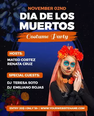 Dia De Los Muertos Costume Party Flyer Template