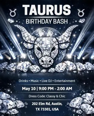 Diamond Decorated Taurus Zodiac Birthday Bash Celebration Flyer Template