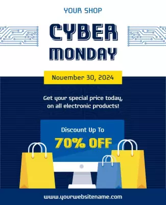 Digital Blue Cyber Monday Electronics Sale Poster Template