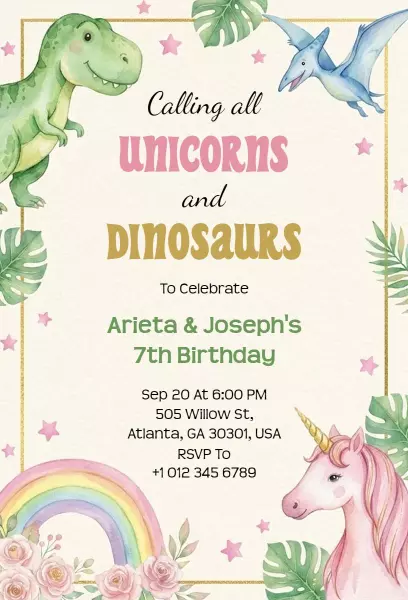 Dinosaur Adventure Themed Birthday Celebration Invitation Template