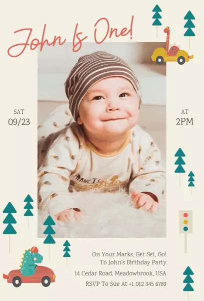 Dinosaur Adventure Themed First Birthday Invitation Template