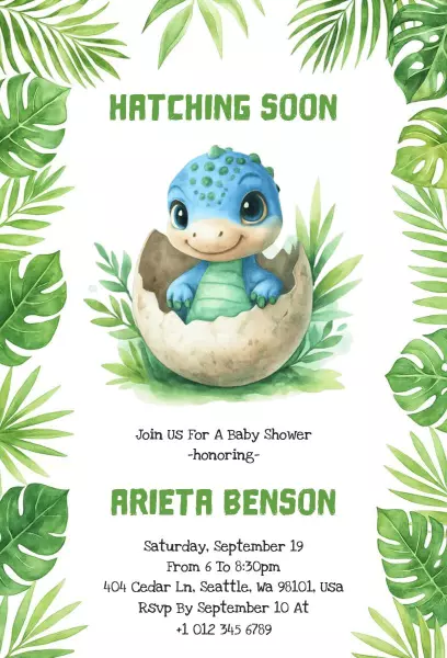 Dinosaur Hatching Soon Baby Shower Celebration Invitation Template