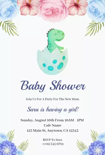 Dinosaur-Themed Baby Shower Celebration Invitation Template