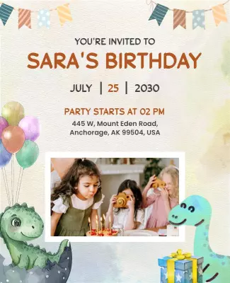 Dinosaur Themed Childrens Birthday Party Flyer Template