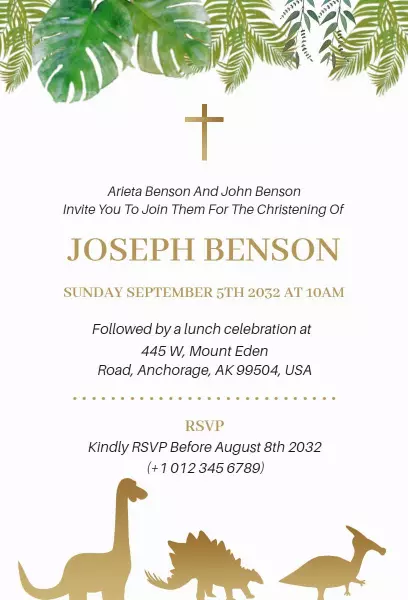 Dinosaur Themed Joyful Christening Celebration Invitation Template