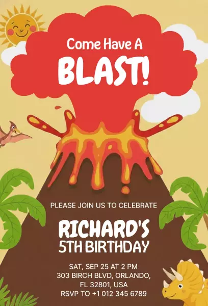 Dinosaur Volcano Adventure Birthday Celebration Invitation Template