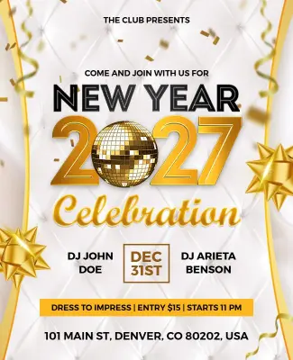 Disco Ball New Year's 2027 Event Flyer Template