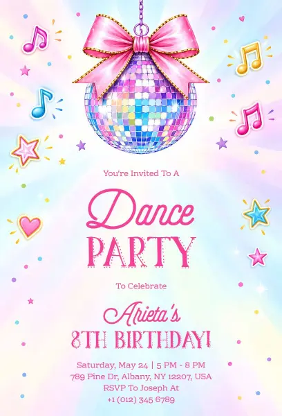 Disco Dance Party Birthday Invitation Template