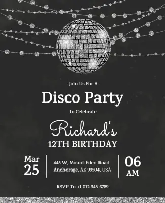 Disco Themed Birthday Party Celebration Flyer Template
