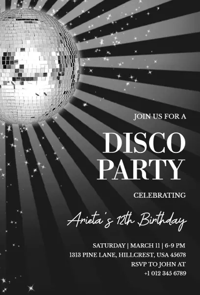 Disco Themed Dance Party Celebration Invitation Template