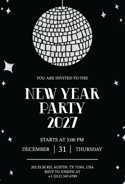 Disco-Themed New Year 2027 Celebration Invitation Template