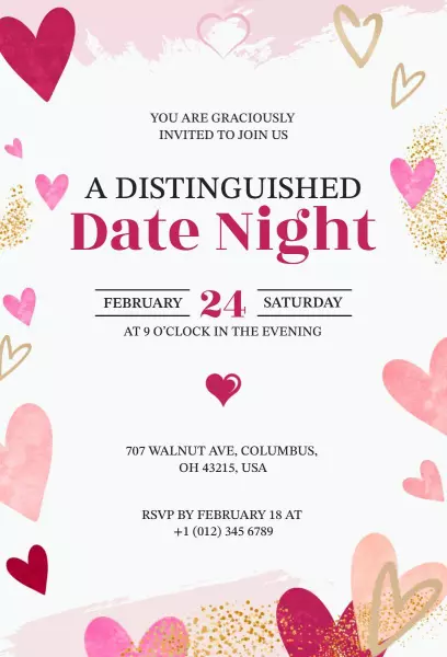 Distinguished Romantic Heart-Themed Date Night Invitation Template