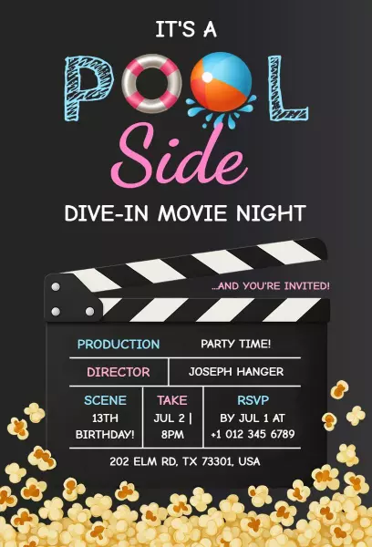 Dive-In Movie Night Pool Party Celebration Invitation Template
