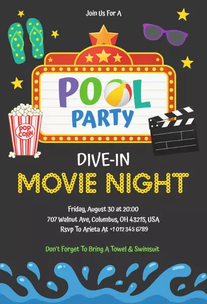 Dive-In Movie Night Pool Party Invitation Template