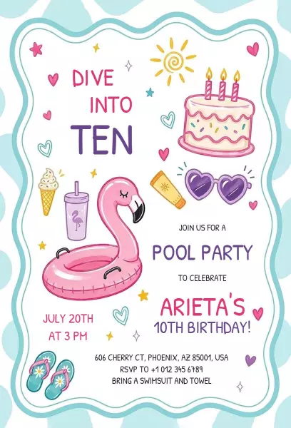 Dive into Ten Colorful Pool Party Celebration Invitation Template