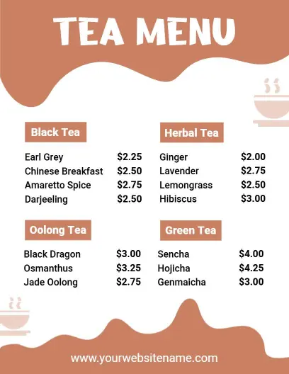 Diverse Selection of Aromatic Teas and Flavors Tea Menu Template