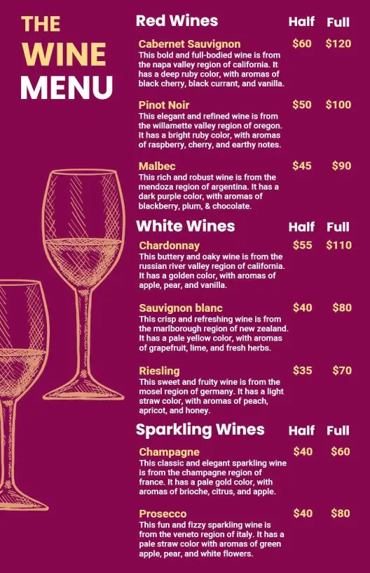 Diverse Wine Collection Menu Template