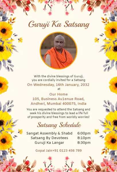 Divine Guruyi Ka Satsang Spiritual Gathering Invitation Template