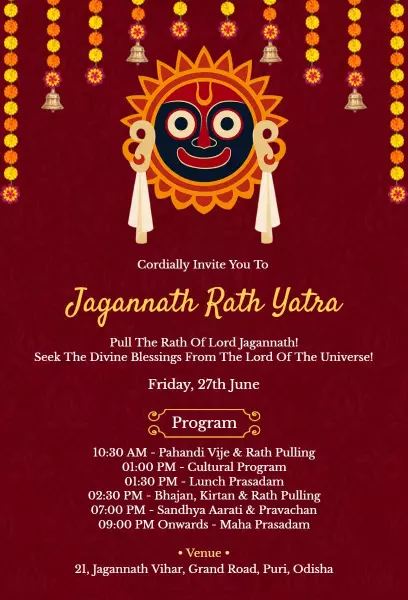 Divine Jagannath Rath Yatra Celebration Invitation Template