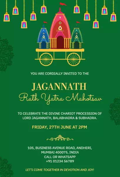 Divine Jagannath Rath Yatra Chariot Celebration Invitation Template