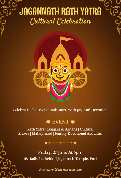 Divine Jagannath Rath Yatra Cultural Celebration Invitation Template