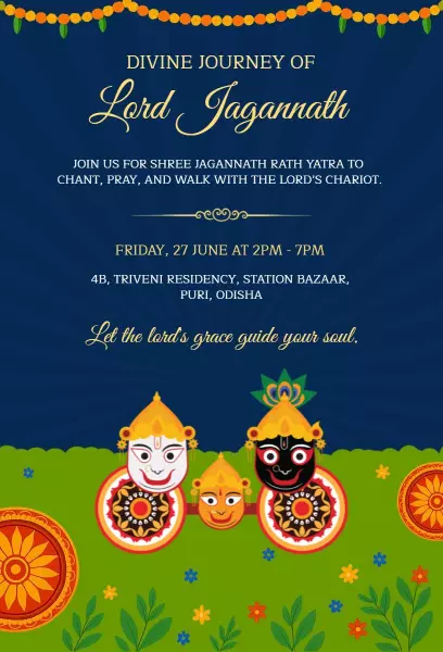 Divine Jagannath Rath Yatra Spiritual Celebration Invitation Template