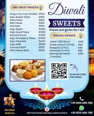 Diwali Festive Sweets Menu Flyer Template