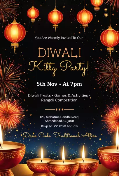 Diwali Kitty Party Festivities Celebration Invitation Template