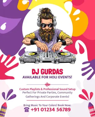 DJ Available for Holi Event Flyer Template