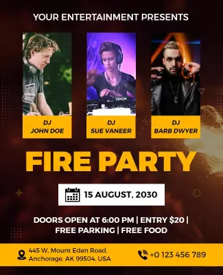 Dj Night Fire Party Event Flyer Template