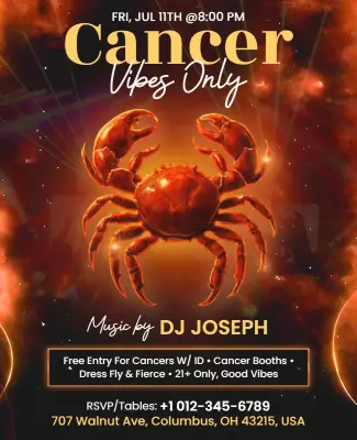 DJ Night with Cancer Sign Party Flyer Template