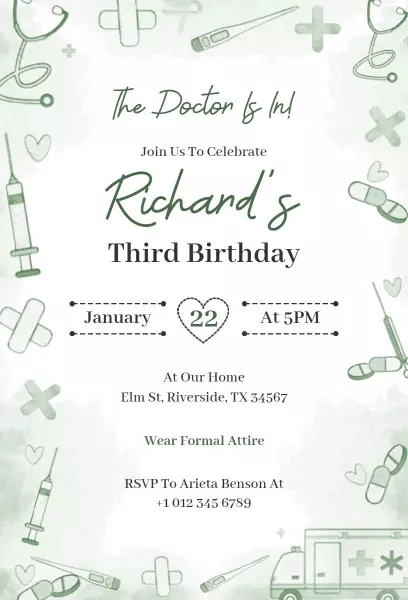 Doctor Themed Third Birthday Celebration Invitation Template