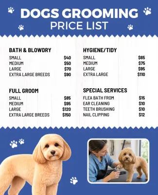 Dog Grooming Services Price List Poster Template