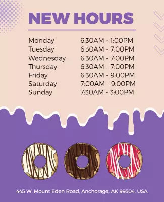 Donut Shop Updated Hours Flyer Template