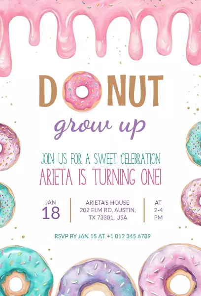 Donut Themed 1st Birthday Celebration Invitation Template