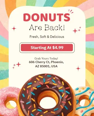 Donuts Back in Stock Announcement Poster Template