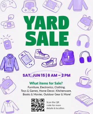 Doodle Themed Yard Sale Event Items Announcement Flyer Template