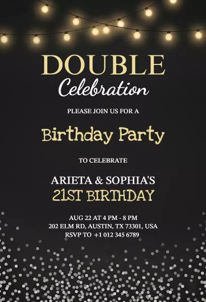 Double Celebration Glamorous 21st Birthday Invitation Template