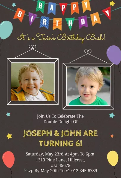 Double Delight Twins Birthday Celebration Invitation Template