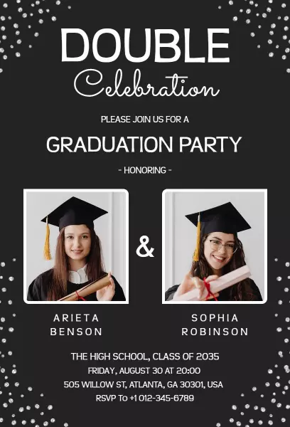 Double Feature Photo Graduation Celebration Invitation Template