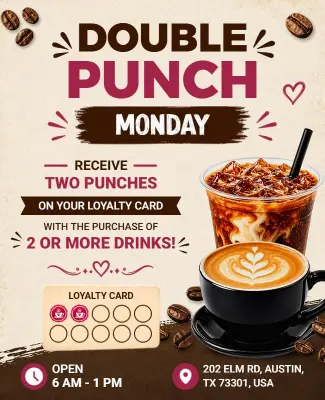 Double Punch Monday Coffee Promotion Flyer Template