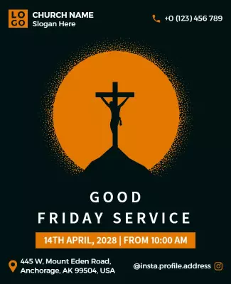 Dramatic Black and Orange Good Friday Service Poster Template
